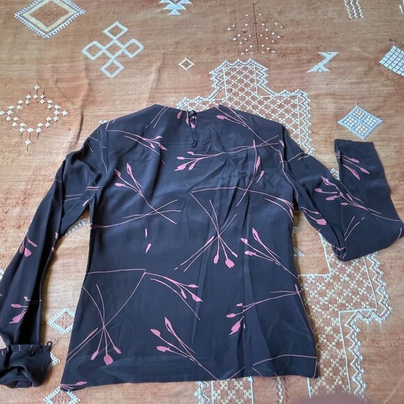 Vintage Carlisle 100% Silk Blouse – Abstract Floral Print | Brown & Rose | sz 6 - Picture 5 of 6